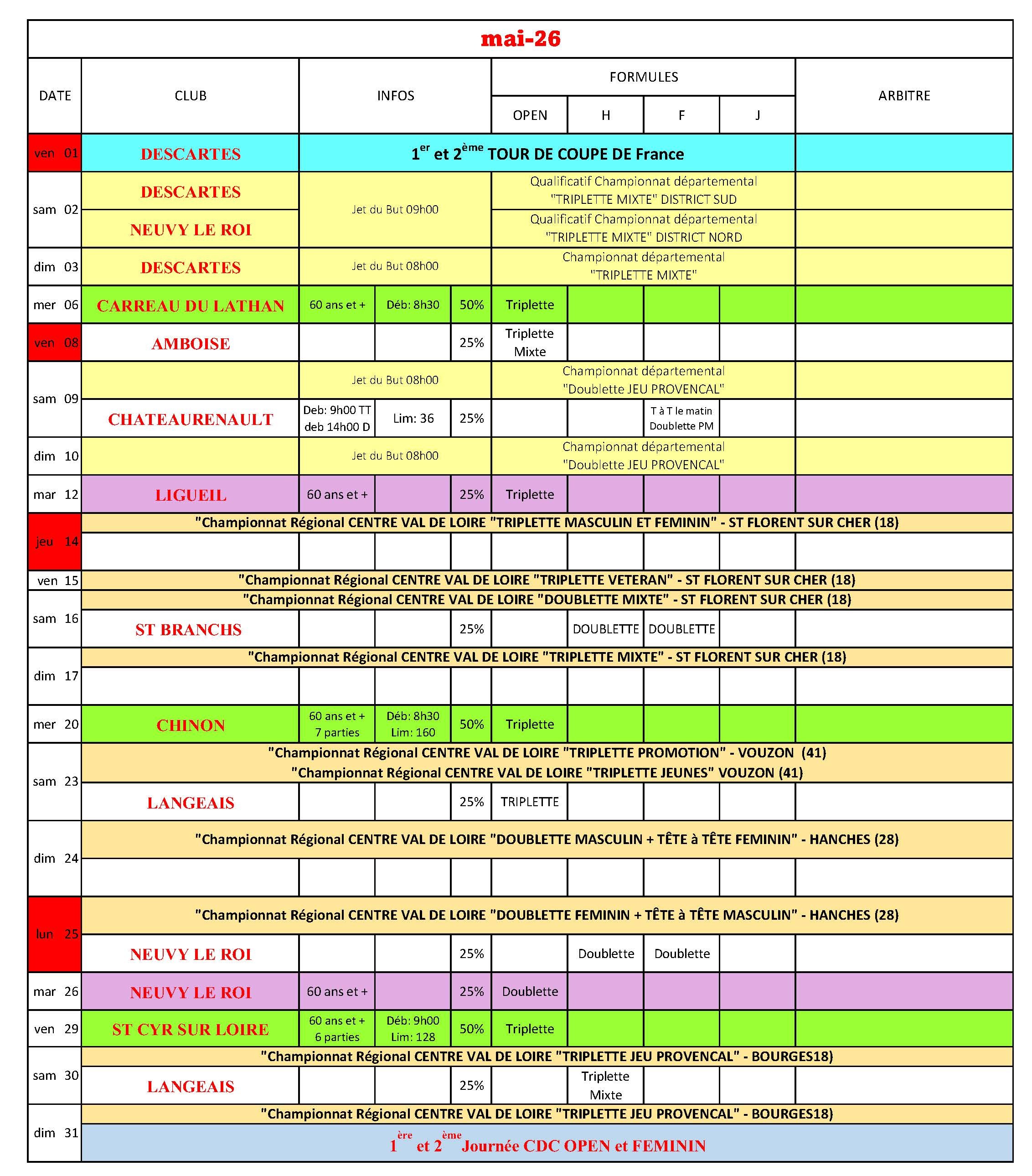 CALENDRIER 2026  MAI
