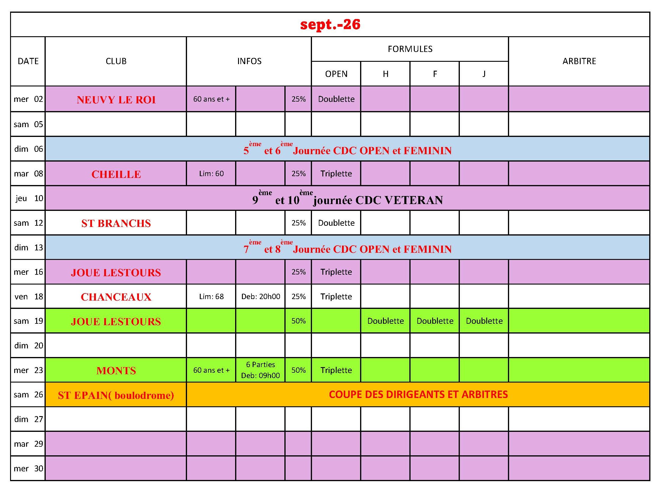 CALENDRIER 2026  SEPTEMBRE