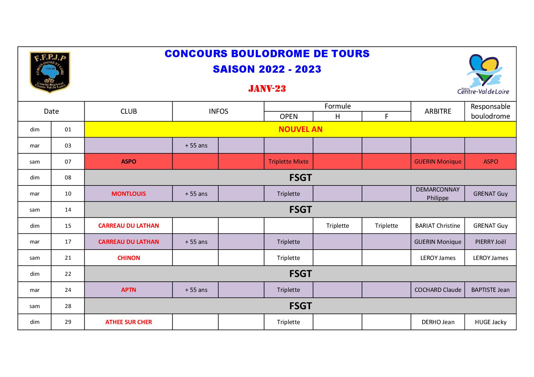 Calendrier Boulodrome 2022   20234