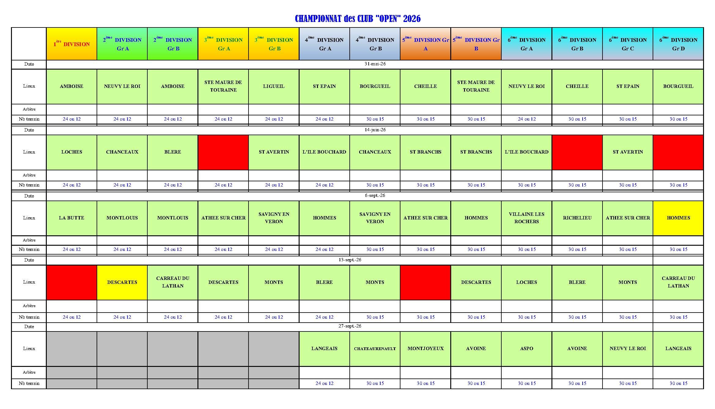 calendrier OPEN CDC 2026